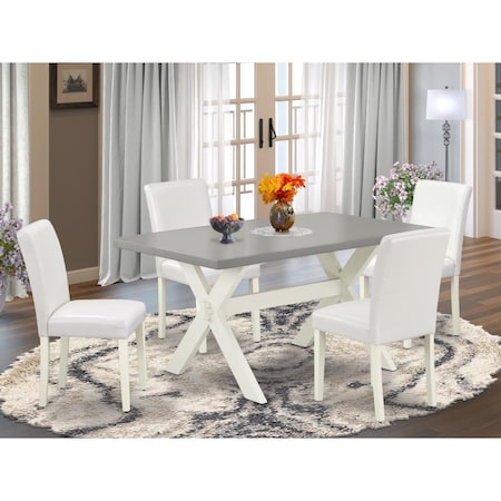 East West Furniture 5 Piece X-Style Fashionable Modern Dining Table Set - Linen White X096AB264-5